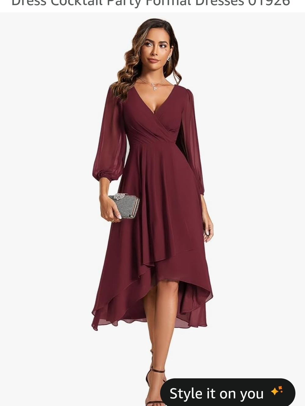 V-Neck Burgundy High-Low Cocktail Dress